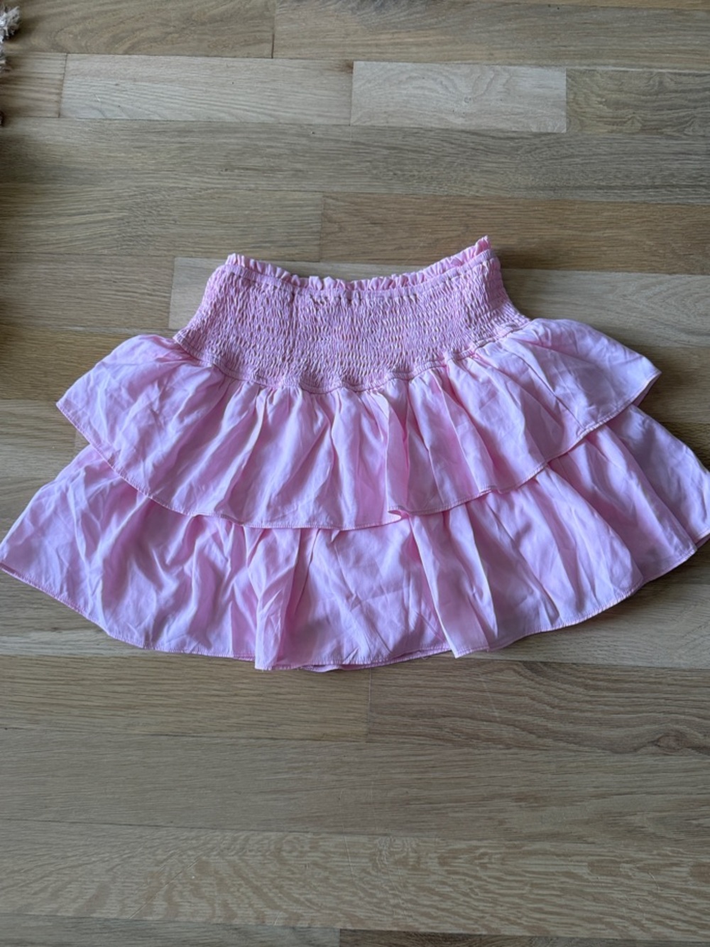 Women's Pink Tiered Ruffle Mini Skirt with Smocked Waist
